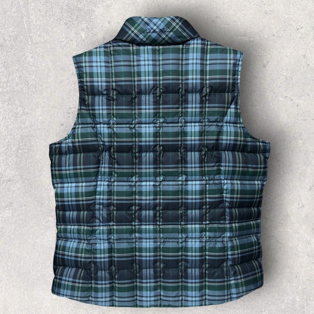 Eddie Bauer Premium Goose Down Puffer Vest Blue Green Plaid Womens Large L - Picture 3 of 8